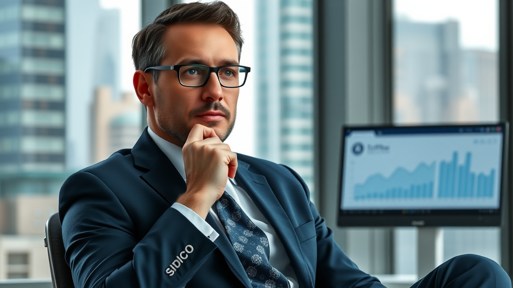 tech executive discussing ai agent analytics, modern office, digital monitor background